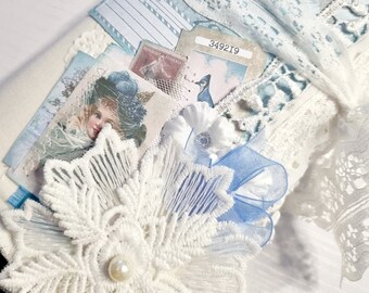 Shabby winter blues trifold fabric covered journal