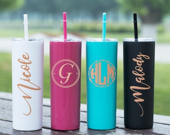Personalized Tumbler Bridal Party Tumbler Wedding Tumbler Bridal Gift Stainless Steel Skinny Tumbler with Straw Personalized Water bottle