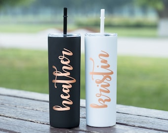 Personalized Tumbler Bridal Party Tumbler Wedding Tumbler Bridal Gift Stainless Steel Skinny Tumbler with straw Personalized Water bottle
