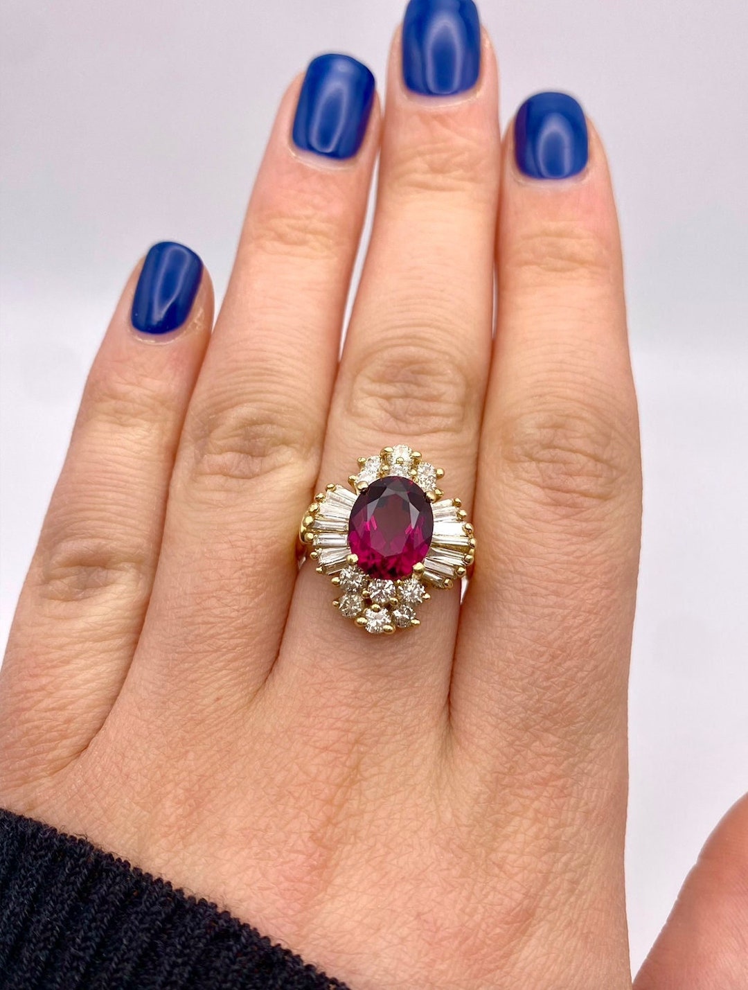14k Yellow Gold Vintage Diamond and Garnet Ring - Etsy