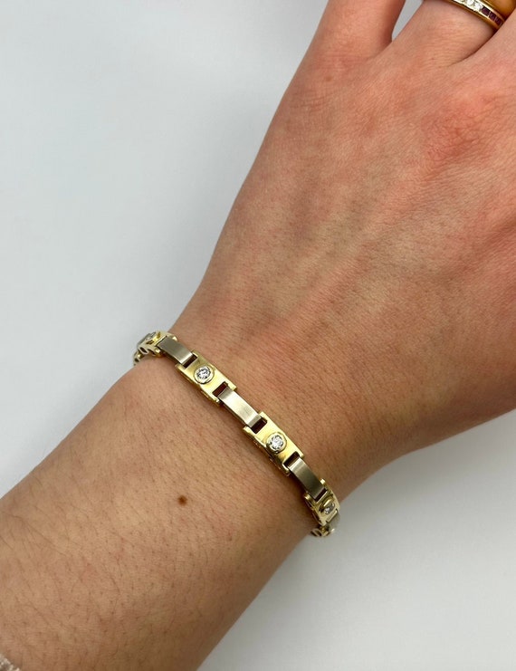 14k Gold Two Tone Unisex Diamond Link Bracelet