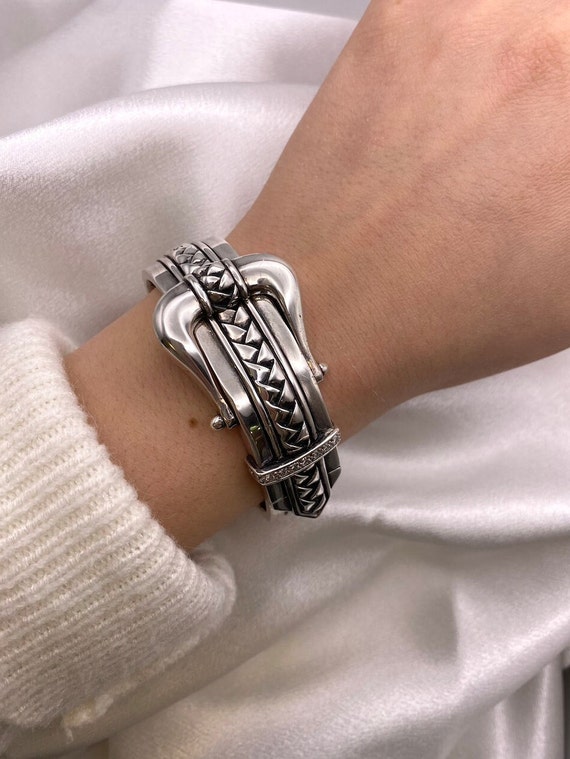 Scott Kay Sterling Silver Basketweave Diamond Cuff