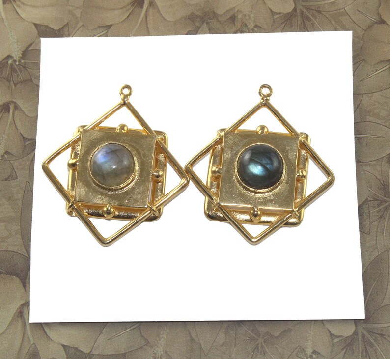 Feb /& March Birthstone Gemstone Gold Pendant Earring Findings 42x38mm 22kt Gold Plated Labradorite Pendant DIY Jewelry Making Supplies