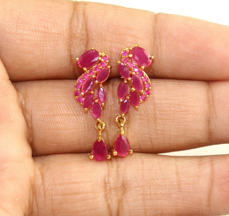 Prong Set Earrings Bridal Wedding Earrings 22kt Gold Plated Faceted Ruby Pink Stone Earrings w Backings Gift Idea EZ01 Gemstone Jewelry