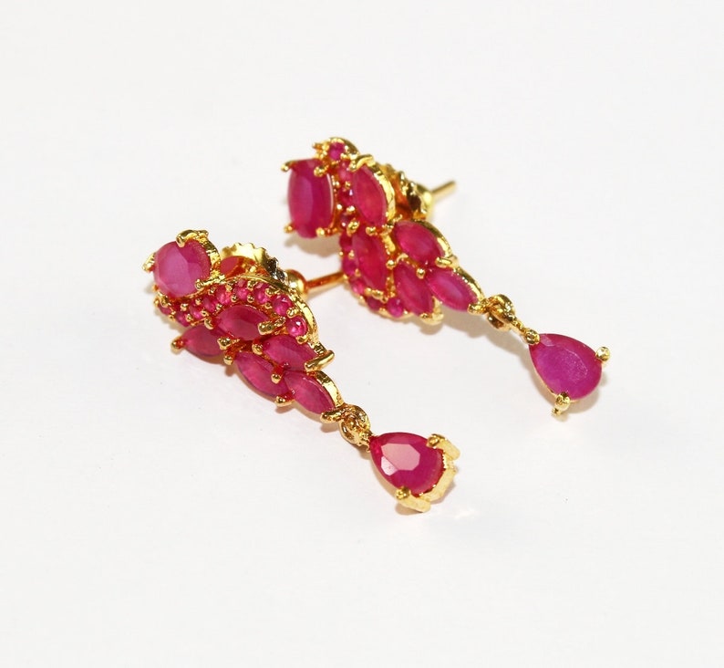Prong Set Earrings Bridal Wedding Earrings 22kt Gold Plated Faceted Ruby Pink Stone Earrings w Backings Gift Idea EZ01 Gemstone Jewelry