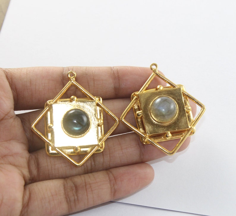 Feb /& March Birthstone Gemstone Gold Pendant Earring Findings 42x38mm 22kt Gold Plated Labradorite Pendant DIY Jewelry Making Supplies