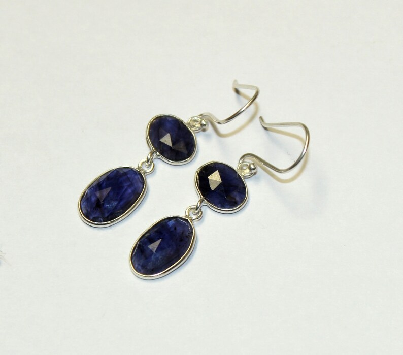 1.81 Natural Iolite Earrings Sterling Silver Bezel Set Earrings Two Tier Faceted Gemstone Earrings Gift For Her Christmas Gift BZ45