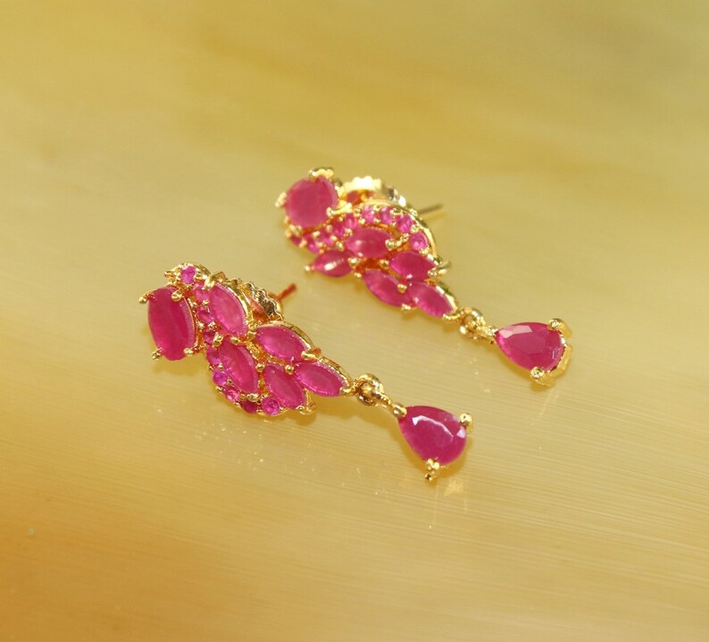 Prong Set Earrings Bridal Wedding Earrings 22kt Gold Plated Faceted Ruby Pink Stone Earrings w Backings Gift Idea EZ01 Gemstone Jewelry