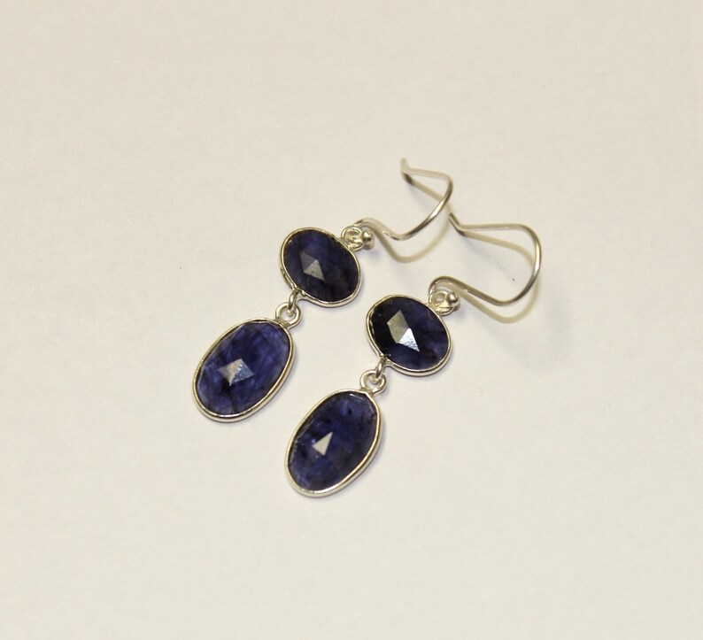 1.81 Natural Iolite Earrings Sterling Silver Bezel Set Earrings Two Tier Faceted Gemstone Earrings Gift For Her Christmas Gift BZ45