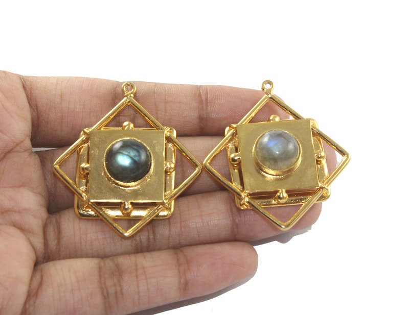 Feb /& March Birthstone Gemstone Gold Pendant Earring Findings 42x38mm 22kt Gold Plated Labradorite Pendant DIY Jewelry Making Supplies