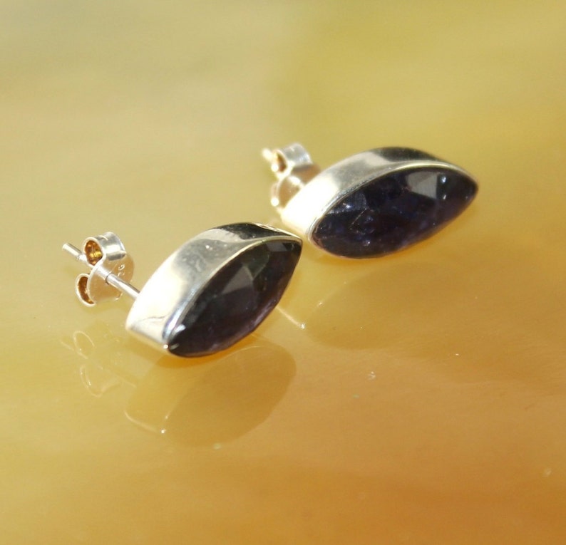 Natural Iolite Stud Earrings 925 Sterling Silver Studs w Backings Gemstone Studs September Birthstone Dainty Posts Gift Idea ST74