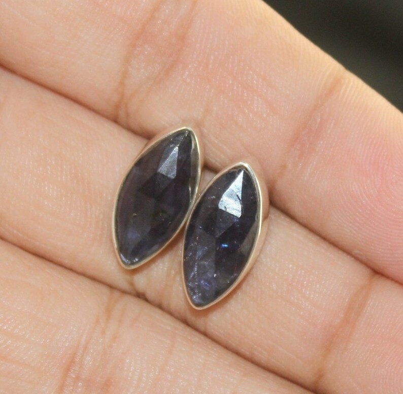 Natural Iolite Stud Earrings 925 Sterling Silver Studs w Backings Gemstone Studs September Birthstone Dainty Posts Gift Idea ST74