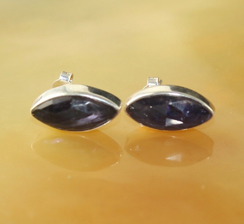 Natural Iolite Stud Earrings 925 Sterling Silver Studs w Backings Gemstone Studs September Birthstone Dainty Posts Gift Idea ST74