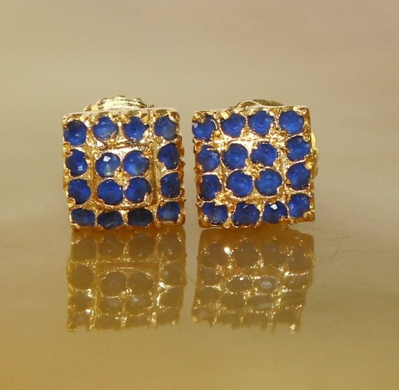 22kt Gold Plated Faceted Blue Sapphire Stone Stud Earrings W Etsy