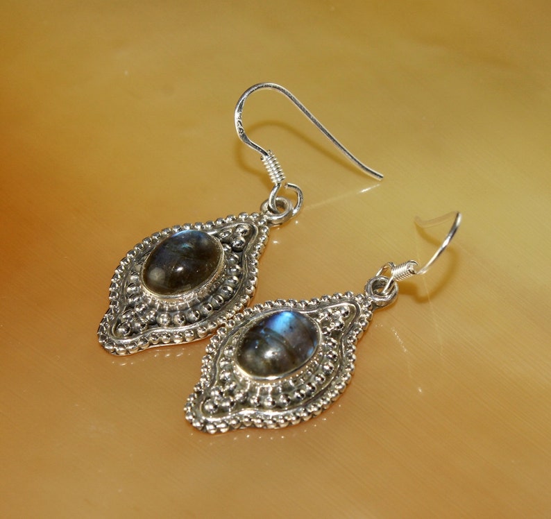 39x14mm 925 Sterling Silver Oxidized Natural Labradorite Earrings Gemstone Earrings Handmade Artisan Jewelry Christmas Gift Gift Idea