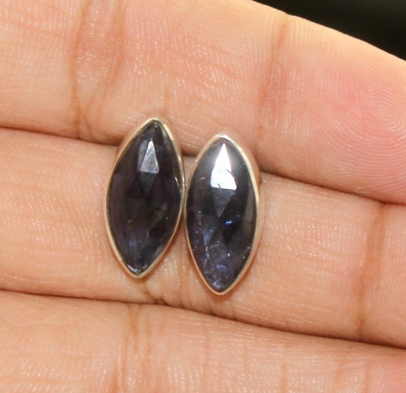Natural Iolite Stud Earrings 925 Sterling Silver Studs w Backings Gemstone Studs September Birthstone Dainty Posts Gift Idea ST74