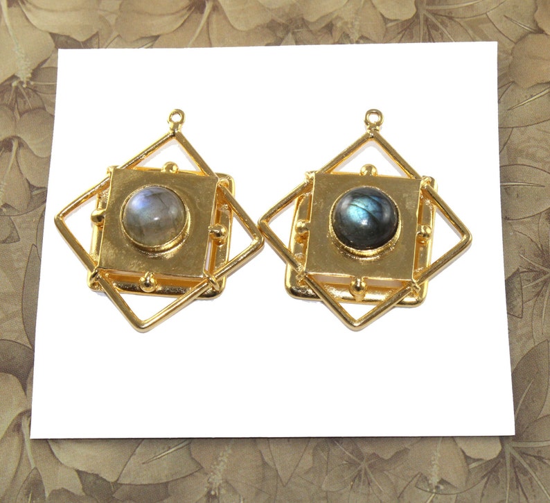 Feb /& March Birthstone Gemstone Gold Pendant Earring Findings 42x38mm 22kt Gold Plated Labradorite Pendant DIY Jewelry Making Supplies