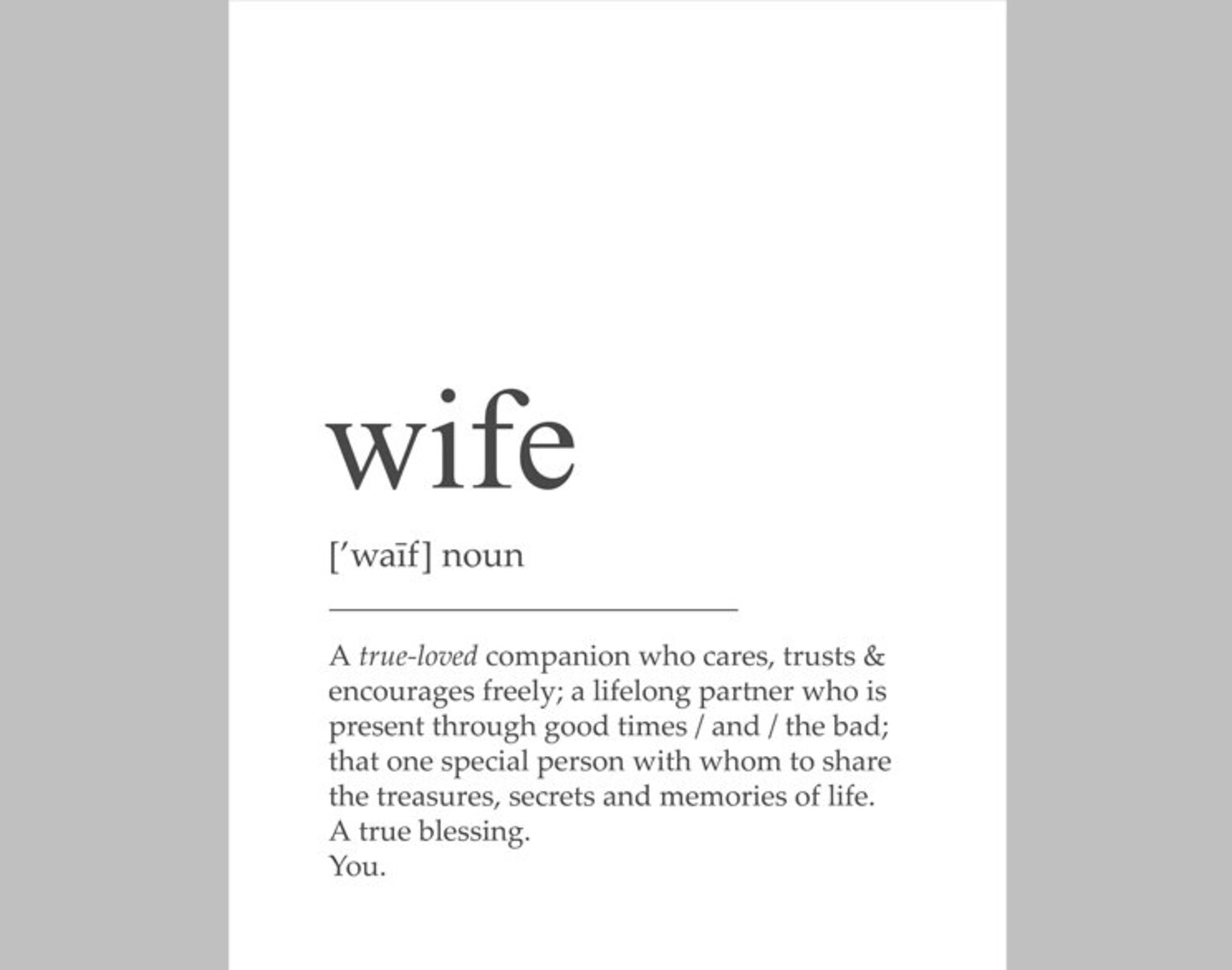 Wife Print Wife Definition Wife Poster Wife Quote Wife Etsy