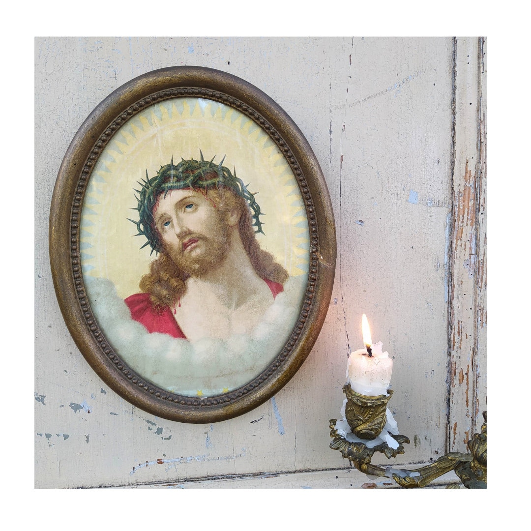 Fabulous French Lithograph of Christ Antique Sacred Heart Print Antique French Jesus Christ ...