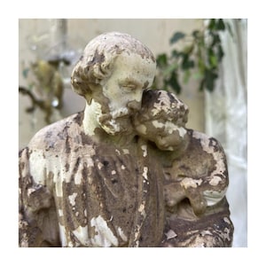 Frans standbeeld van heilige Jozef en Jezus ~ polychroom gipsen sculptuur ~ standbeeld altaarstuk ~ religieus krijt ware sculptuur