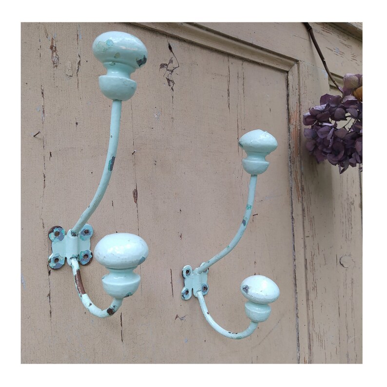 2 Large French Vintage Coat Hooks Chippy Painted French Door Hooks