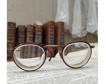 Gafas redondas francesas antiguas ~ Gafas de imitación de carey de la década de 1920