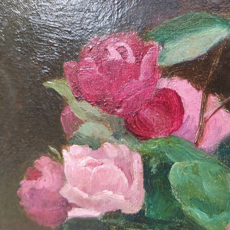 Stunning Antique French Oil Painting Floral Antique Painting Rose