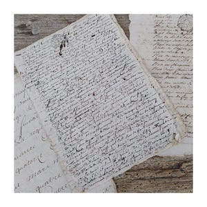 Collection of 7 1600's - 1700's Antique French Handwritten Documents ~ French Antique Calligraphy on Cotton Paper ~ Timeworn Parchments ~
