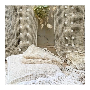 カーテン 19th Century French Filet Lace Curtain Vintage French Filet Lace Curtains - Etsy