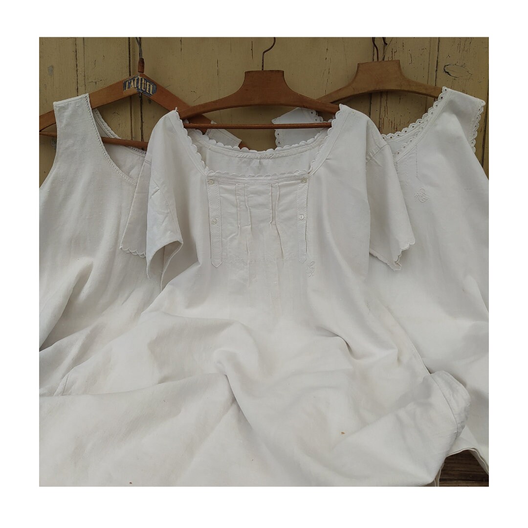 1880s】French Antique White Linen Biaude