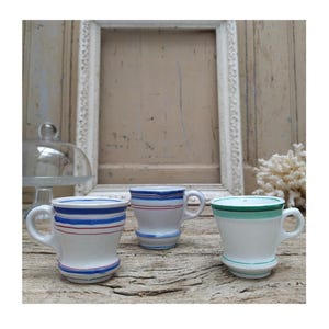 French Antique Bistro Cups ~ Antique Brulot ~ Blue and White ~ French Cafe Decor ~ French Crockery ~ French Decor ~ Antique French Style