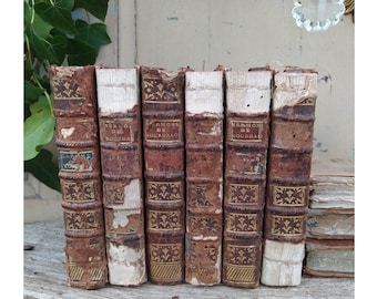Antique French Leather Books: 1770s Sermons, Bookshelf Decor