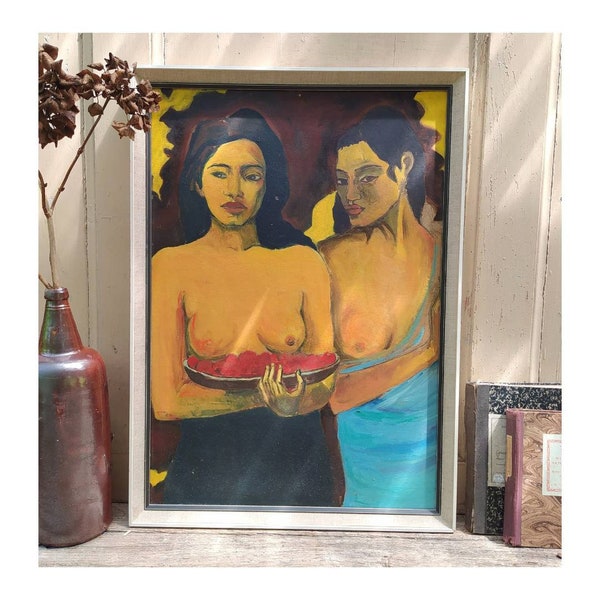 Vintage French Oil Painting, Gauguin Study, Original Oil Painting, Retro French Art, Framed Picture, Stylish Wall Art