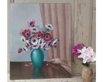 ジェシー・ペイジ・ビグネル (1896-1992) - 20世紀の油彩、花、ボトル