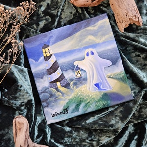 Ghost painting, pumpkin patch, Halloween,  Halloween decor, Halloween art, ghost, spooky,  pumpkins, Gothic, Gothic decor, spooky art