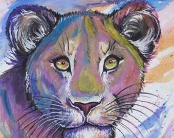 watercolor, lioness, animal art, art, print, poster, prints, home decor, gift, gifts for her, gift ideas, artwork