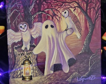 Ghost painting, pumpkin patch, Halloween,  Halloween decor, Halloween art, enchanted, spooky, Gothic, artwork, original, acrylic painting