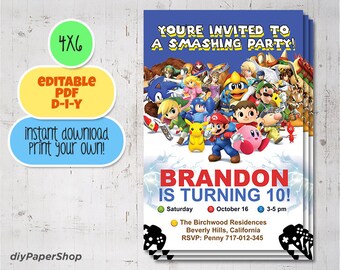 Nintendo Invitation Etsy