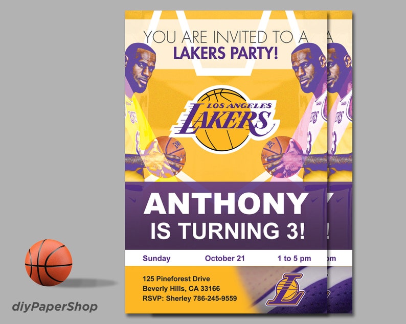 Los Angeles Lakers Invitation Birthday Invitations Lakers Etsy