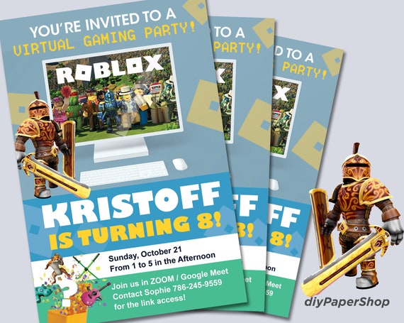 Roblox Invitation Roblox Zoom Party Roblox Google Meet Etsy - roblox themed digital birthday invitation etsy