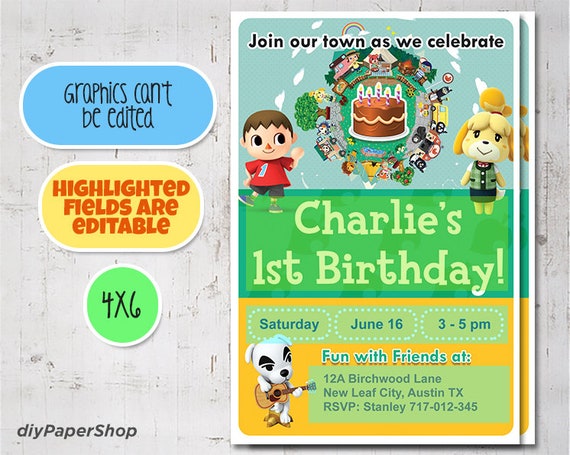 Animal Crossing Anniversaire Invitation Invitation Etsy France