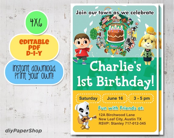 Animal Crossing Anniversaire Invitation Invitation Etsy France
