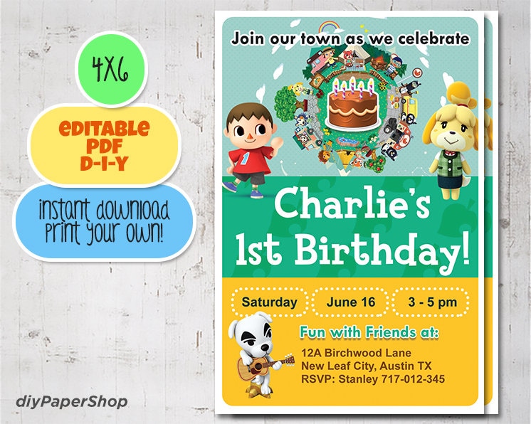 Animal Crossing Birthday Invite Birthday Invitation Nintendo Etsy Australia