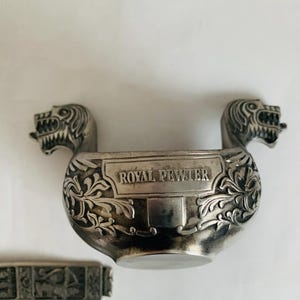 Vintage Norwegian Pewter Set: Viking Boat, Cake Spade & Spoon