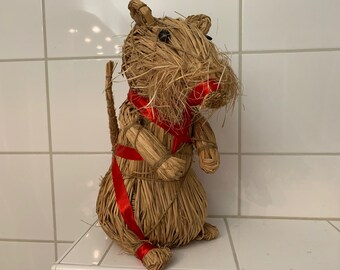 Grande décoration vintage suédoise pour souris de Noël en paille - Décoration des années 1970