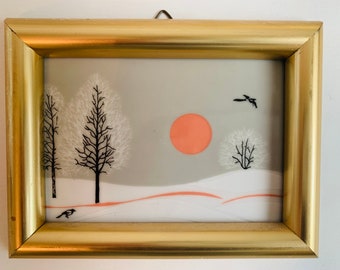 Tableau vintage en porcelaine de Porsgrund Norvège encadré, carreaux de porcelaine, design Anne Marie Odegaard