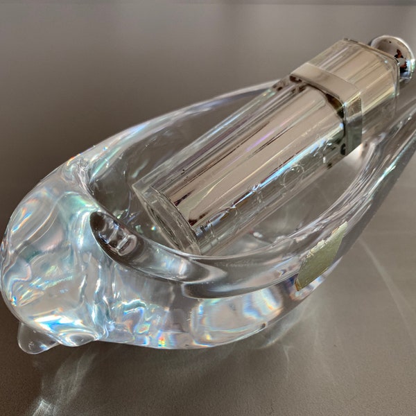 Pipe Stand /Holder Cristal de bretagne  “Art Vannes France”  glass bird Vannes-le-Châtel Art Crystal Made in France - Vintage ashtray