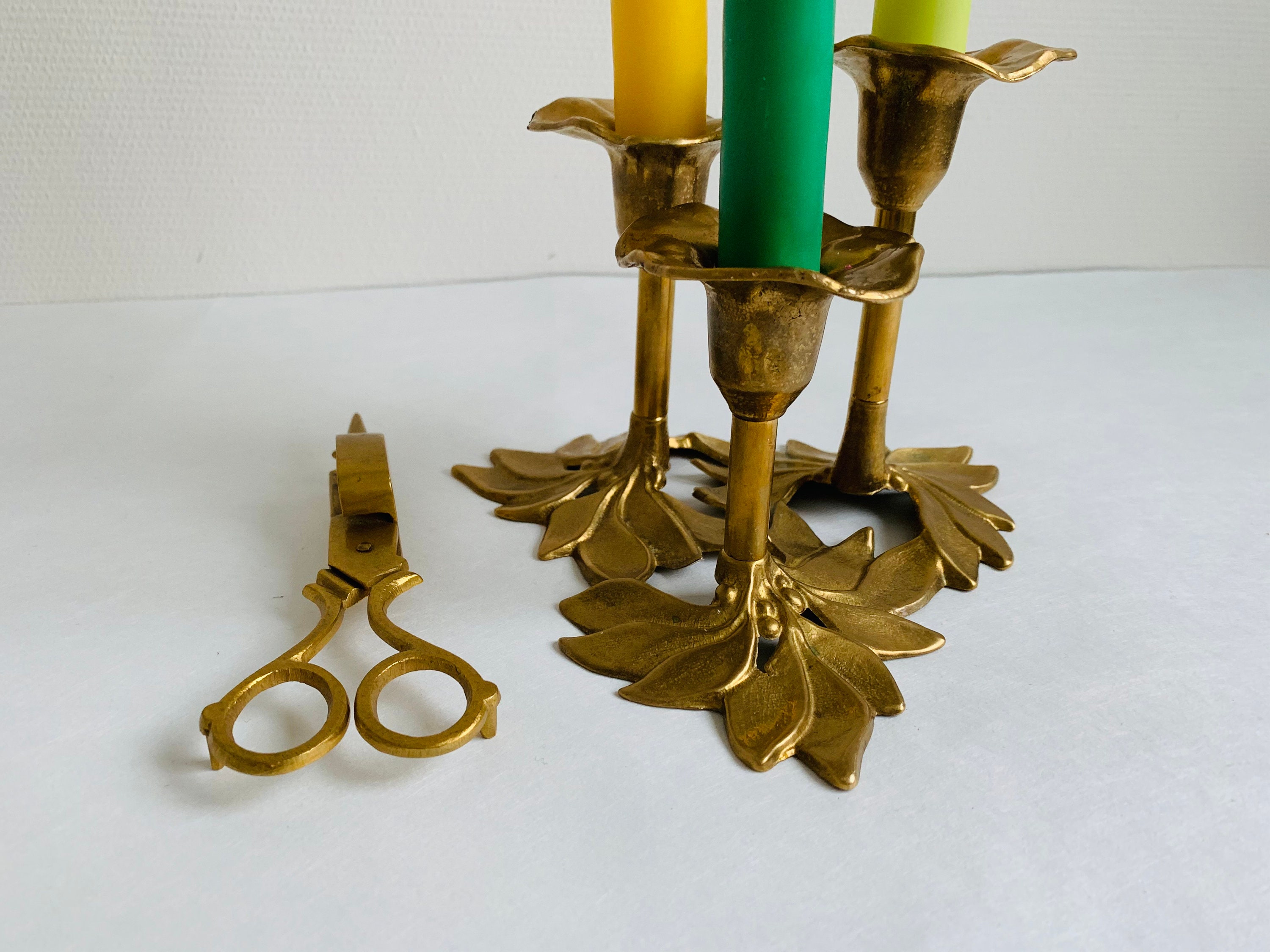 Set Of2. Vintage Brass Candle Holder and Candle Snuffer Etsy UK