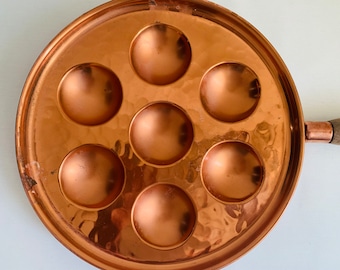 Large Copper Aebleskiver Pan 23 cm -9,1 inch. Made in France. Vintage.