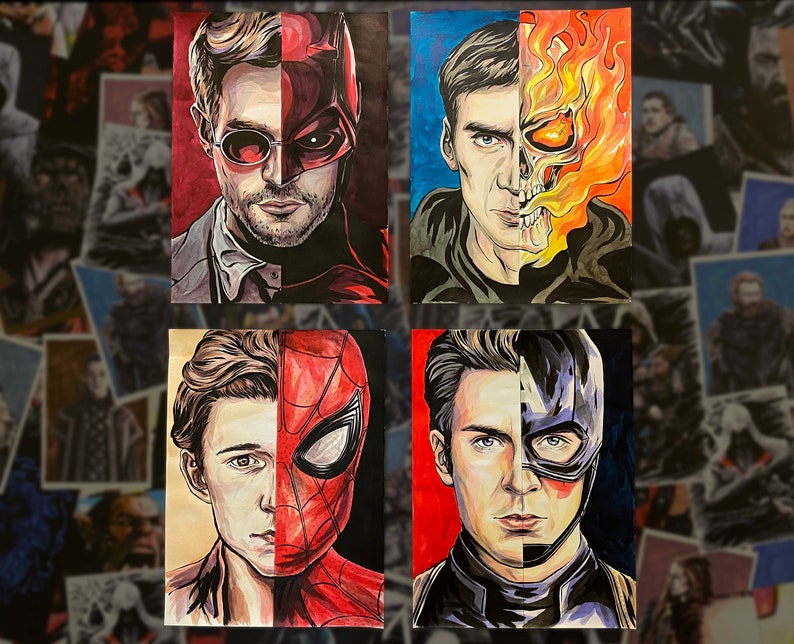 Alter ego superheroes ORIGINALS ARTS Drawing Comics NEW Movie Wall Art decor premium design gift idea image 1